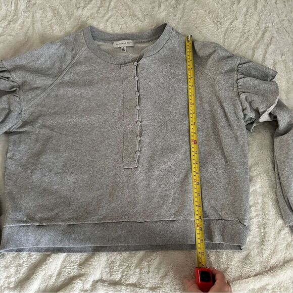 Something Navy Size Large Gray Ruffle Round Neck Sweater Cozy Staple Chic Flirty - Picture 8 of 10